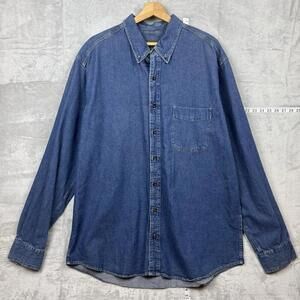 VTG Eddie Bauer Denim Button-Up Shirt Men Sz XL Tall Long Sleeve Pocket Western